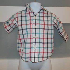Janie and Jack White Multi-Colored Plaid LS Shirt 3/6 Months Boy's EUC